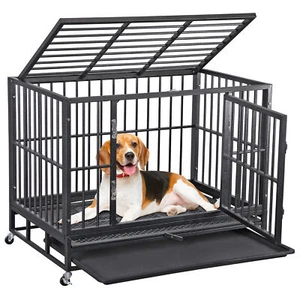 Crate de chien de grande taille Cage intérieur extérieur avec serrures et bac amovible