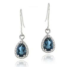 925 Silver 3ct London Blue Topaz & Diamond Dangle Earrings