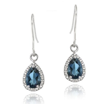 Ohrhänger 925 Silber 3 kt London Blautopas & Diamant