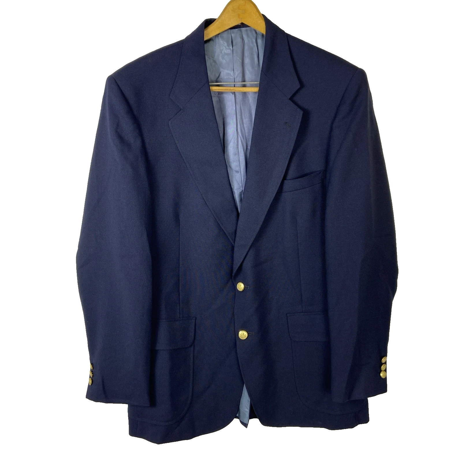 Vintage Stafford Navy Blue Gold Buttons Blazer Jacket Mens Coat Size 44L