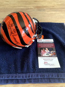 Anthony Munoz HOF 98 Autographed Authentic Bengals Mini Helmet JSA COA & Case