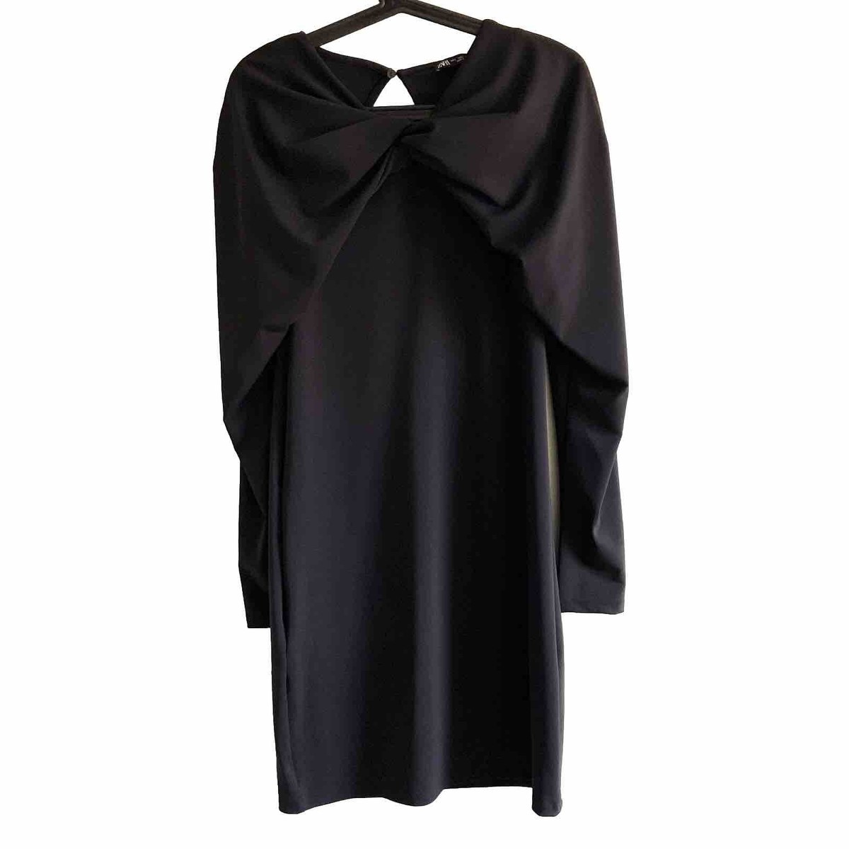 Zara Black Cocktail Dress With Long Cape Sleeves. Size L | eBay