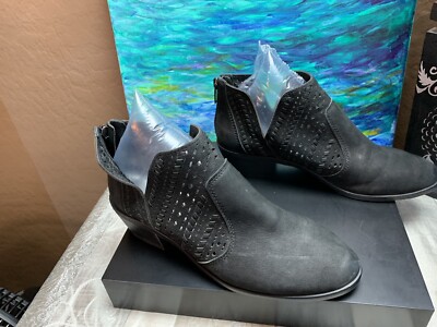 Vince Camuto Prasata Black Perforated Leather Zip Back Ankle Bootie 