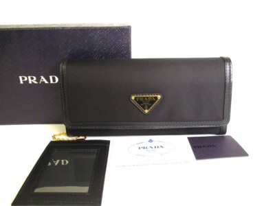 Auth PRADA Black Nylon and Leather Bifold Long Wallet Purse