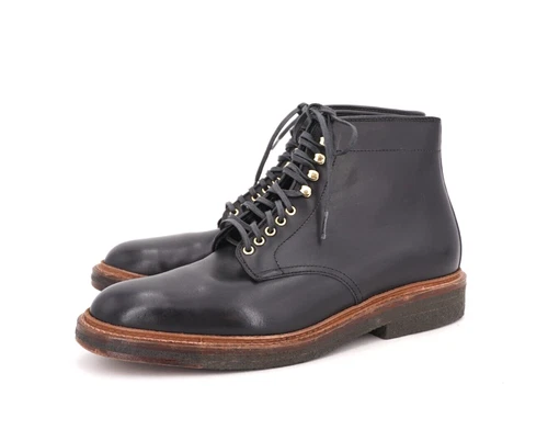 $858 | ALDEN x DEECEE STYLE 8.5 E PLAIN TOE BOOT BLACK LEATHER BRASS EYELETS