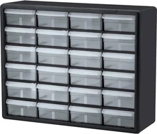 24-Drawer Small Parts Storage Cabinet Organizer, Black Plastic Bins
