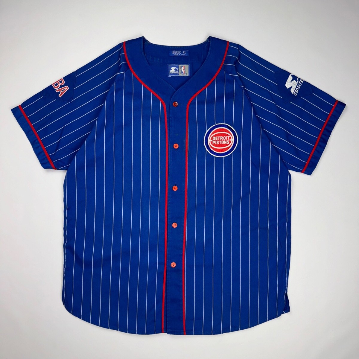 DETROIT PISTONS BASEBALL JERSAY STARTER BUTTON UP VINTAGE NBA sz