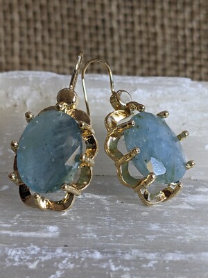 Large Natural Rough Aquamarine Carats In Drop Down Earrings