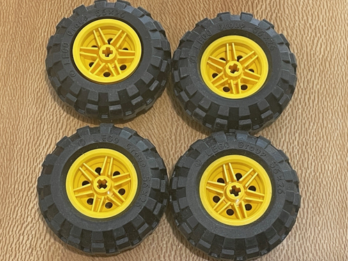 (4) LEGO Tire Lot 56x26 Balloon Wheels- Yellow Rims #56145