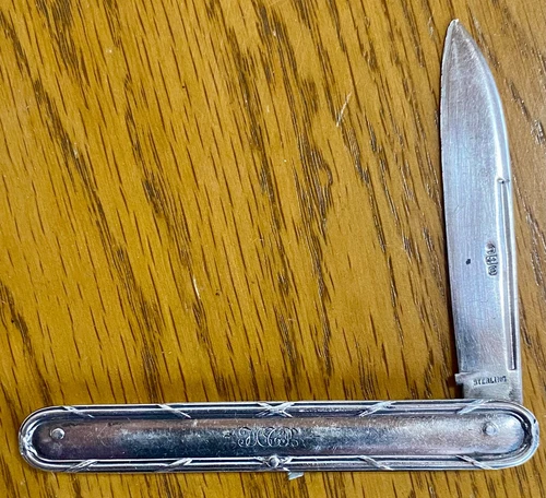 Antique Sterling Silver Gorham Folding Fruit Knife Monogram & Dated 1906