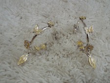 Silvertone Hoop Cream Butterfly Pierced Earrings B56 