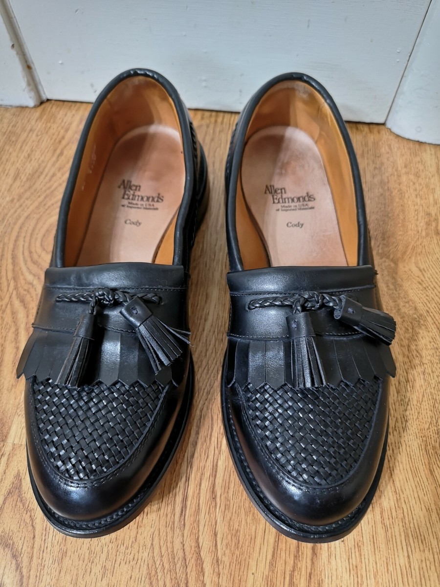 Allen Edmonds Cody Black Woven Leather Kilt Tassel Loafers Shoes Men\'s 8.5 C Allen Edmonds CODY Black Leather Woven Kiltie Tassel Loafer  main image 2