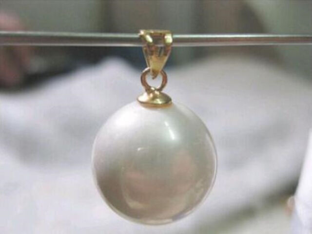 Round AAA 16mm white shell pearl pendant necklace 14K