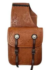 Premium Quality Leather Handmade Trail Tooling Carving Western Saddle Bag