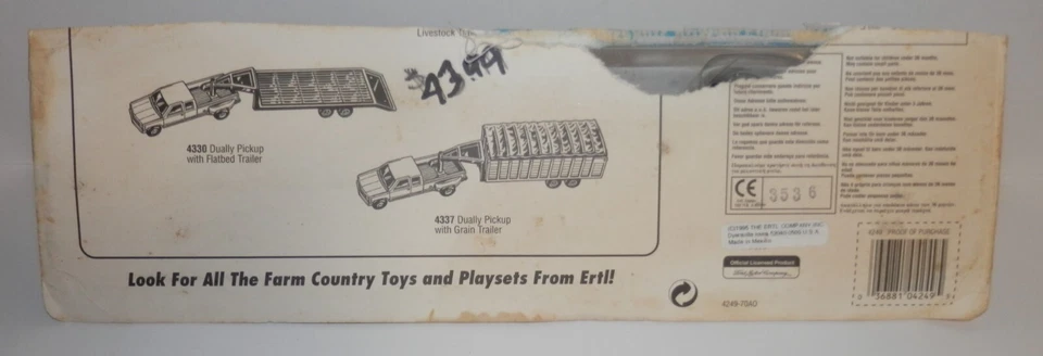 Ertl 1:64 Farm Country Ford Conventional Cab with Stakeside Trailer #4249 NIP - Image 2 of 2