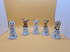Vintage Set Of 5 Animal Bells Cat Cow Mouse Bunny