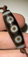 Tibetan Agate Dzi Bead " 5 Eyes " Amulet Pendant Necklace 37.5mm