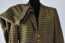 Carlisle Sz 8 Pencil Skirt Suit Brown Beige Black Stripe Blazer Jacket Set Chain