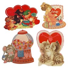 Vintage Valentine's Day Ephemera Paper Cut Outs Flocked Decor Lot of 18