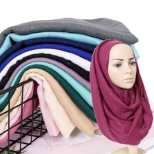 Women Cotton Shawl Glitter Scarf Muslim Head Wrap Scarves Hijab Shimmer Scarf