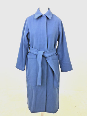 Aligne Women's Overcoat Blue Wool Mix Belted Collared Vent Pocket Button New* F1