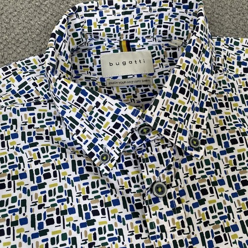 BUGATTI Shirt Mens Small Multicoloured Long Sleeve Easy Care Pattern - Picture 6 of 12