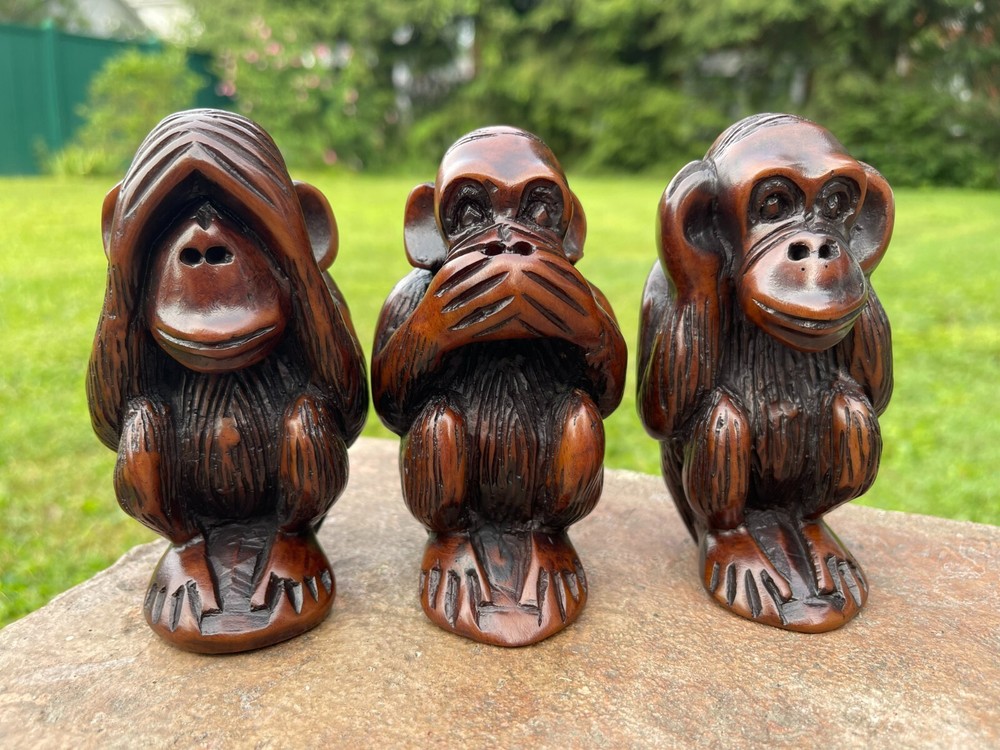 3 Wise Monkeys Figurines Set Hear See Speak No Evil Three Statue Sculpture 4.5