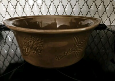 Nice Brown Embossed Branch Leaf Rachael Ray Stoneware Crock Pot Pan
