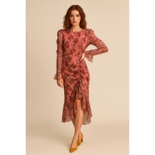 Revolve NSR Floral Maxi Dress Puff Sleeve Pink Garden Fairy Wedding Guest M