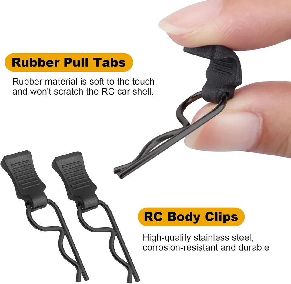 HobbyPark 50pcs Universal RC Car Body Clips 1.4mm Rod Black and Tabs - Image 3 of 4
