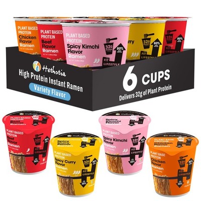 High Protein Ramen Variety Pack, 6-Pack Instant Vegan Noodle Soup Cups   Chic...