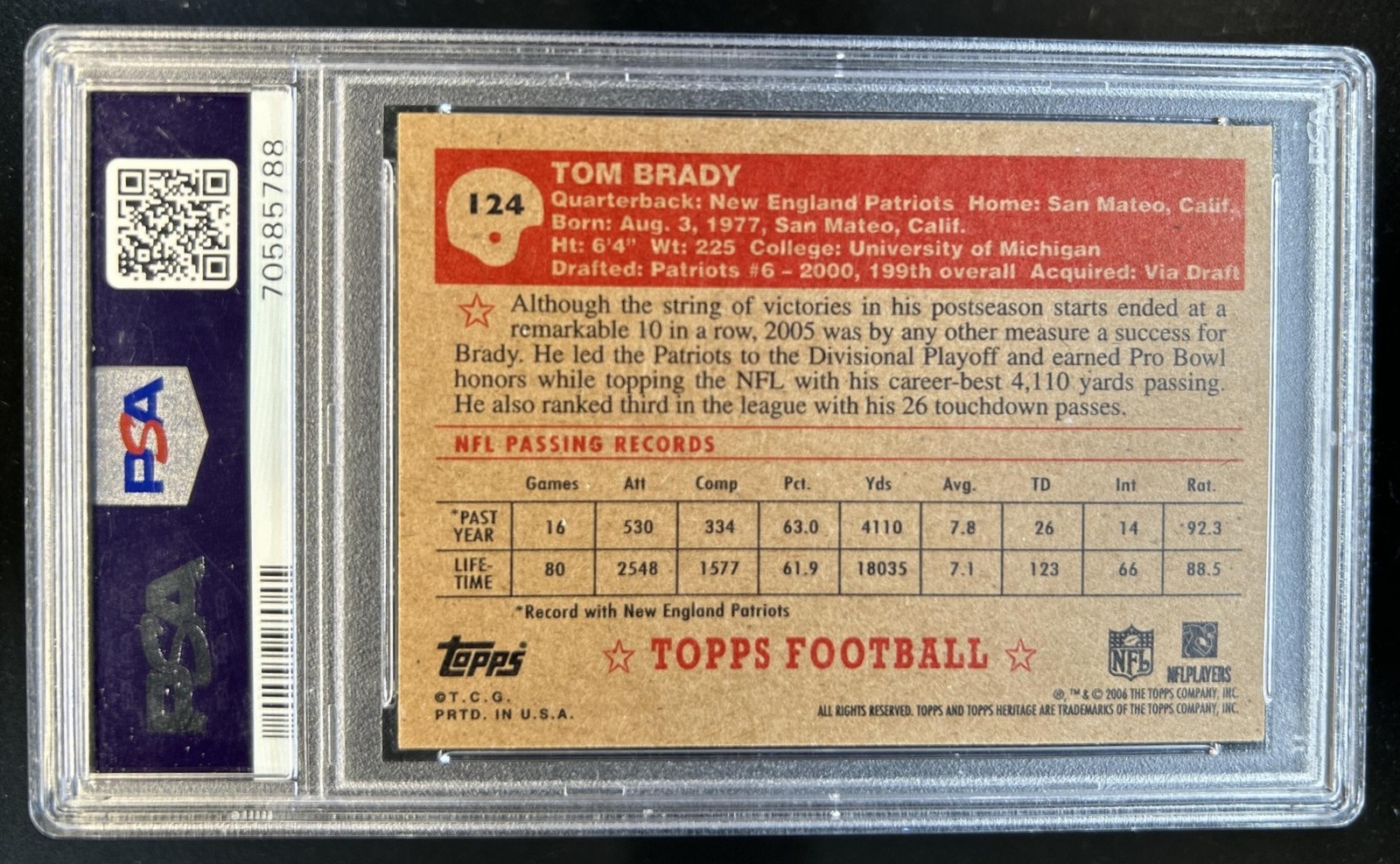 2006 Topps Heritage Tom Brady #124 Patriots PSA 10 GEM MINT view 2