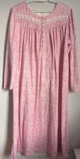 Eileen West Lrg.Cotton Polyester Flannel Pink Floral Midi Nightgown Cottage Core