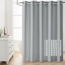 River Dream Grey No Hooks Waffle Shower Curtain with Snap in Liner,Cotton Ble...