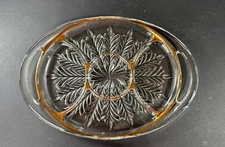 Jeanette Feather Gold Trim 5 Section Handled Relish Tray Vintage w/original box