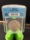 2005 ANACS MS69 American Eagle Silver Dollar $1 - .999  TONER #2245