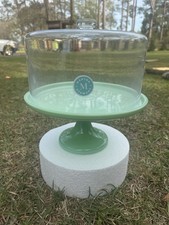 Martha Stewart Highbrook 10 Inch Jadeite Cake Stand with Glass Dome New In Box