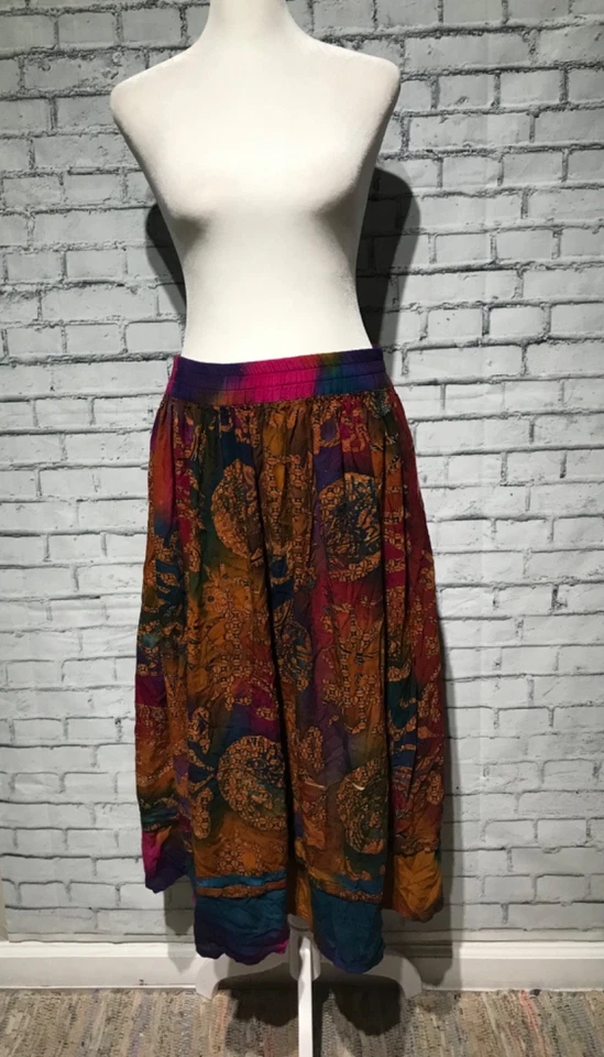 Maxi Falda De Colección Pasaportes Pier 1 Importaciones, M, Marrón Tie Dye, Boho Festival Colorido Foto 2 de 4