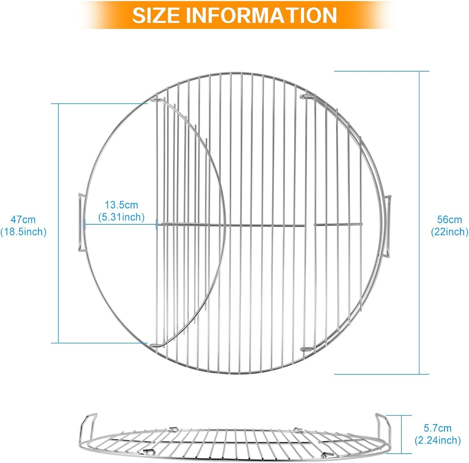 Replacement Hinged Cooking Grate for 22 Inch Charcoal Grill Heavy Duty Steel