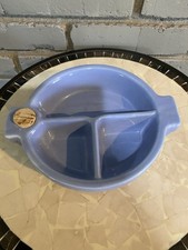 Vtg Ceramic Child Baby Divided Warming FOOD DISH Blue Heavy 50s- 60s