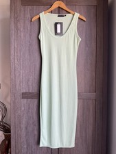 Pretty Little Thing Green Rib Stretch Scoop Neck Fitted Midi Style Dress 8 Bnwt
