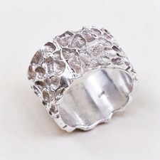 Size 8, Vtg Sterling Silver Handmade Textured Statement Ring 925 Wide Band