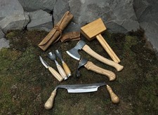 7-Piece Hand Forged Wood Carving Tool Set with Leather Sheaths   Bowl Carving