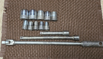 SK 13 Piece Socket Set 1/2'' Drive Knurled Breaker Bar Ext S-K Sherman Klove USA