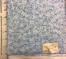 Benartex Paris Cats Blue Daisy Cotton Fabric 2 Yards