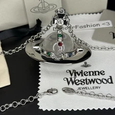 Vivienne Westwood Giant Orb Glass Silver Necklace Pendant WITH BOX