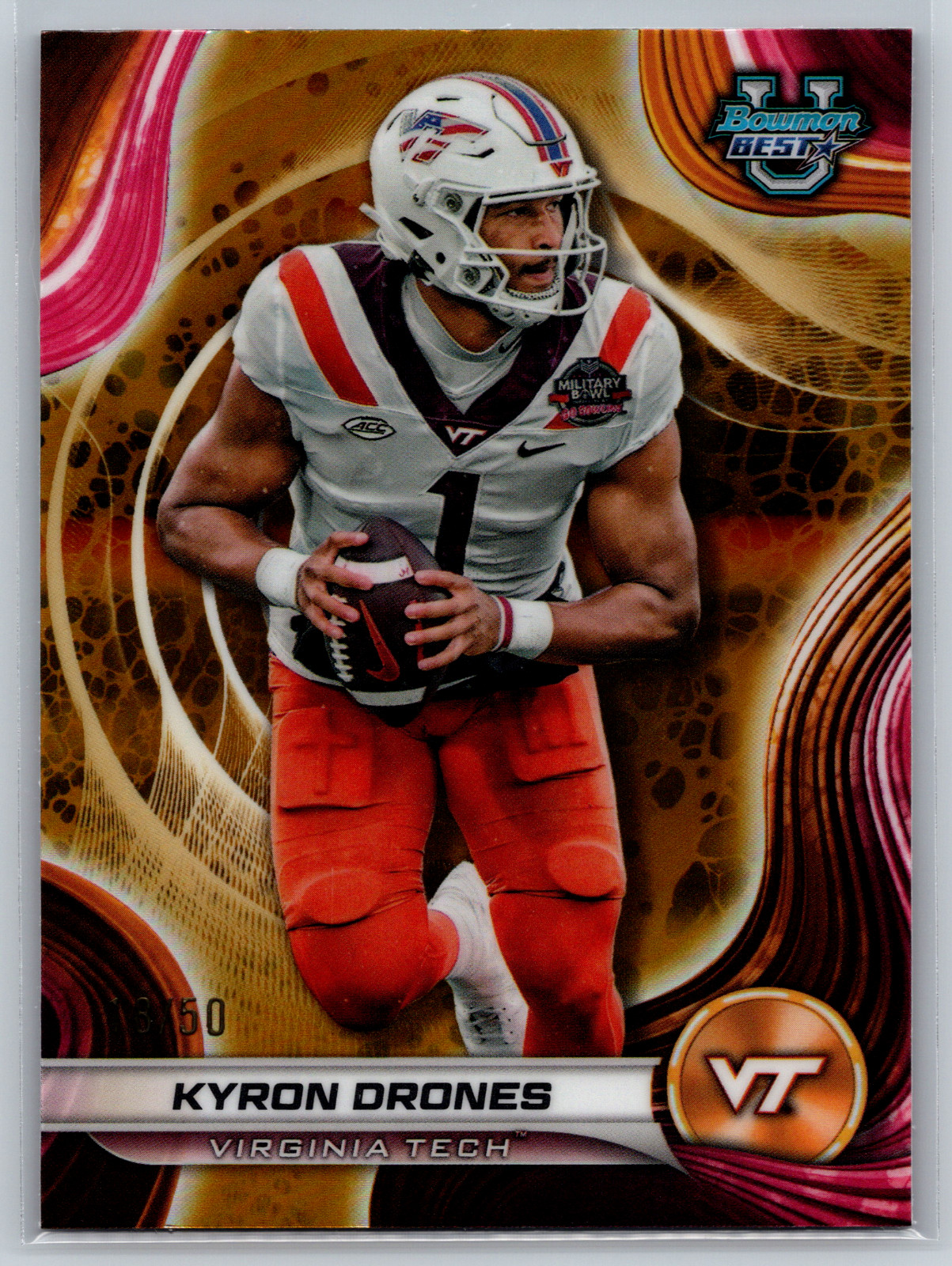Kyron Drones 2024 Bowman University Best Gold Refractor /50 #52 Virginia Tech