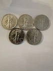 Lot of 5 - Walking Liberty Half Dollars 90% Silver Nearly Uncirculated. VF