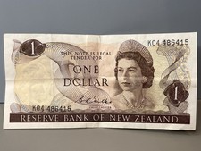 1967 - 1973 New Zealand 1 Dollar Elizabeth II P163b W.E. Wilks Cashier Banknote