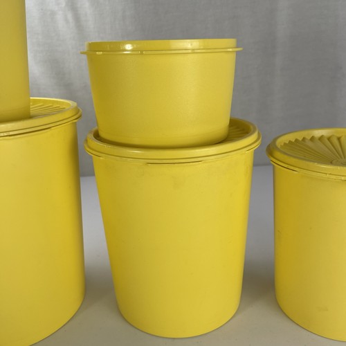 VTG Tupperware 5 Piece Nesting Canister Set Servalier Sunburst Seals Yellow Retr - Picture 6 of 18